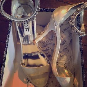 RSVP Silver Heels w/ embellished Ankle strap.